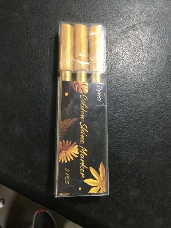 Photo 2 of Dyvicl Golden Shine Marker, Sparkle Gold Paint Pens for Black Paper, Glass, Leaf, Rock Painting, Halloween Pumpkin, Card Making, Scrapbook Album, Christmas DIY Art Craft, Set of 3