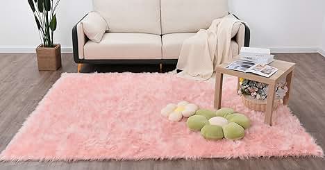 Photo 1 of 4x6 Rug Soft Area Rug Fluffy Shaggy Rug Non-Slip Plush Rug for Living Room, Bedroom Rug, Indoor, Kids Room, Playroom, Light Grey 4'x6' pink