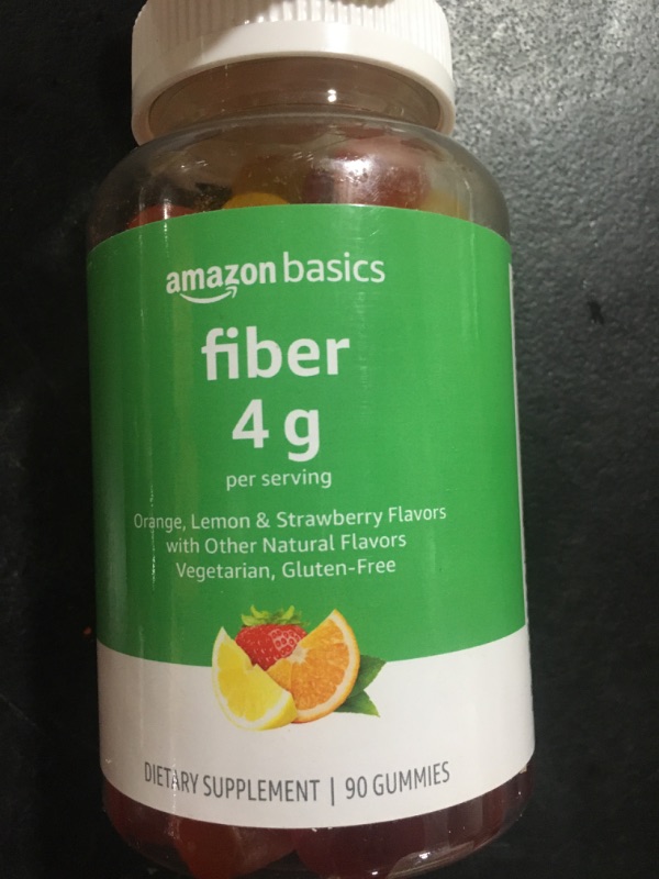 Photo 2 of Amazon Basics (previously Solimo) Fiber 4g Gummies, Digestive Health, Supports Regularity, Orange, Lemon & Strawberry Flavors, 90 Count