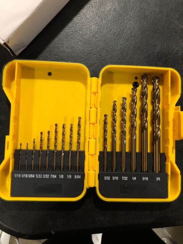 Photo 2 of 15Pcs Cobalt Drill Bit Set, M35 HSS, 135 Degree Tip, Twist Jobber Length Drill Bit Kit for Hardened Metal, Cast Iron, Stainless Steel, Plastic and Wood, with Indexed Storage Case 1/16"-3/8"
