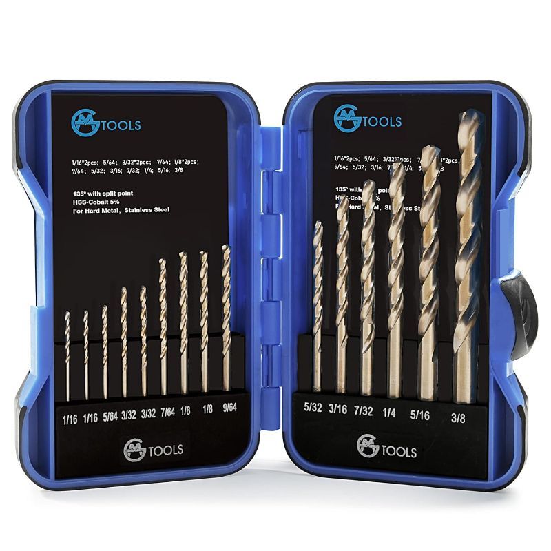 Photo 1 of 15Pcs Cobalt Drill Bit Set, M35 HSS, 135 Degree Tip, Twist Jobber Length Drill Bit Kit for Hardened Metal, Cast Iron, Stainless Steel, Plastic and Wood, with Indexed Storage Case 1/16"-3/8"
