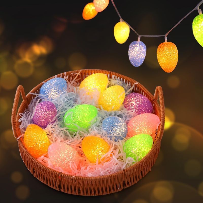 Photo 1 of 7Ft Easter Egg Lights String - 12 Vibrant Led Eggs Decorations Kit, Dual USB Plug in & Battery Operated Pastel Easter Lights, Remote, Long-Lasting for Indoor/Outdoor Party Decor
