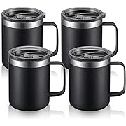 Photo 1 of  12oz Stainless Steel Insulated Coffee Mug with Handle, Double Wall Vacuum Tumbler Cup with Sliding Lid, Black, 4 Pack