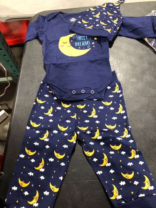 Photo 1 of BABY SLEEP OUTFIT NAVY BLUE ONESIE AND BOTTOMS HAT 3-6M