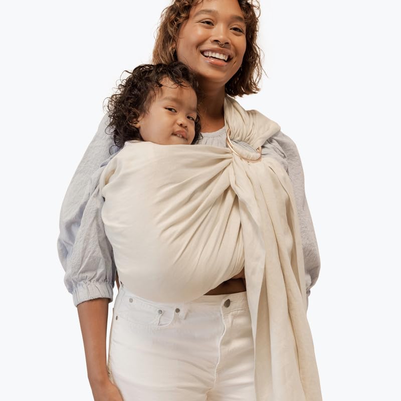 Photo 1 of WildBird - Ring Sling Baby Carrier - Newborn to Up to 35 lbs - for Moms, Dads & Caregivers - 100% Natural European Linen Fibers - Versatile & Adjustable - 74” Size - Sparrow Fabric & Bronze Ring
