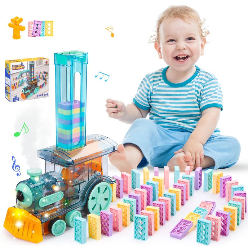 Photo 1 of KAWELA Kids Toys Domino Train with Steam Lights and Sounds, Dominoes Stacking Games for Boys Girls 80pcs Christmas & Birthday Gifts Toddler Toys Age 3+ Years Old