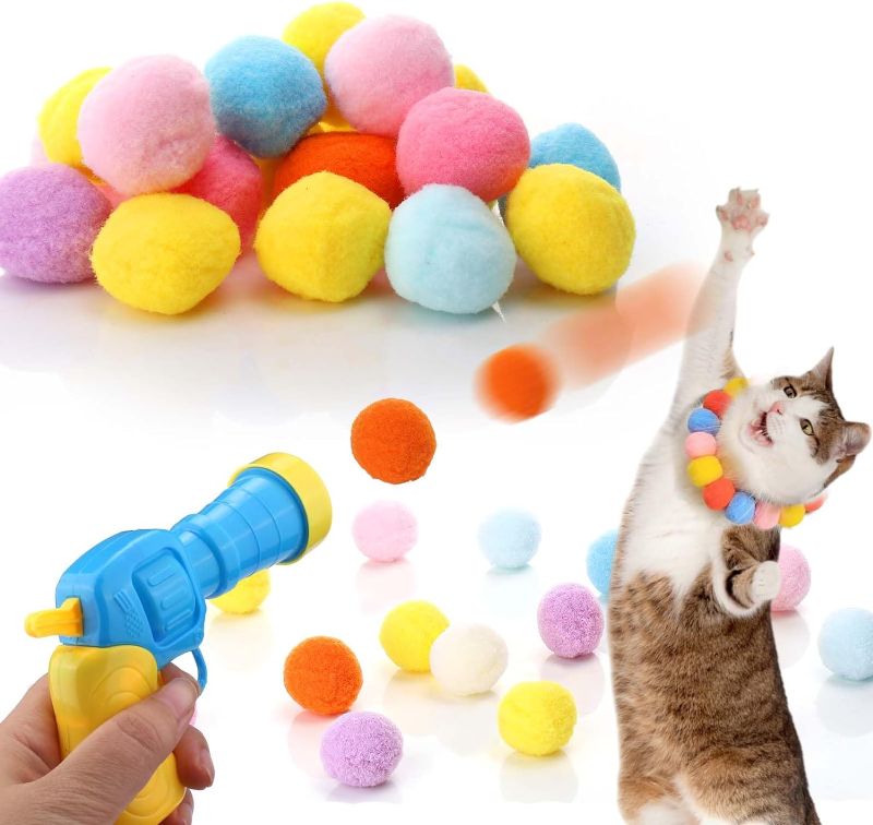 Photo 1 of AIERSA Cat Toy Ball Launcher Gun,Cat Fetch Toy Gun Shooter, Plush Ball Shooting Gun with 20Pcs Pom Pom Balls, Toys Interactive for Indoor Cats