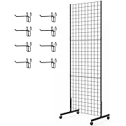 Photo 1 of 1 Pack 2'x 5' Three Pieces Gridwall Panels Stand with T-Base, Black Wire Grid Wall Rack with Wheels, Craft Display Rack, Retail Display Stand, Extra More 8 Pieces Hooks
