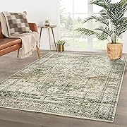 Photo 1 of  Rugs for Living Room, Area Rug 5x7 Non-Slip Washable Rugs 5x7 Vintage Rug for Bedroom Dinning Room Ultra-Thin Green Rug Farmhouse Olive/Beige