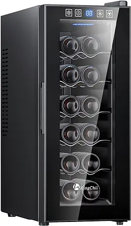 Photo 1 of KingChii 12 Bottle Thermoelectric Wine Cooler Refrigerator Advanced Cooling Technology, Stainless Steel & Tempered Glass For Red Wine, Champagne for Home, Kitchen, or Office