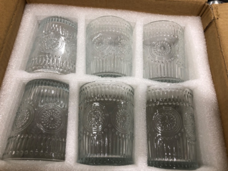 Photo 1 of  6 Pack 9 oz Romantic Water Glasses, Premium Drinking Glasses Tumblers, Vintage Glassware Set for Juice, Beverages, Beer, Cocktail