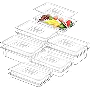 Photo 2 of 6 Pack Plastic Food Pans with Lids 1/1 Size Commercial Food Storage Containers Stackable Clear PET Hotel Pans Full Size Food Service Containers for Kitchen Hotel Restaurant, 2.5'' 4'' 6'' Deep