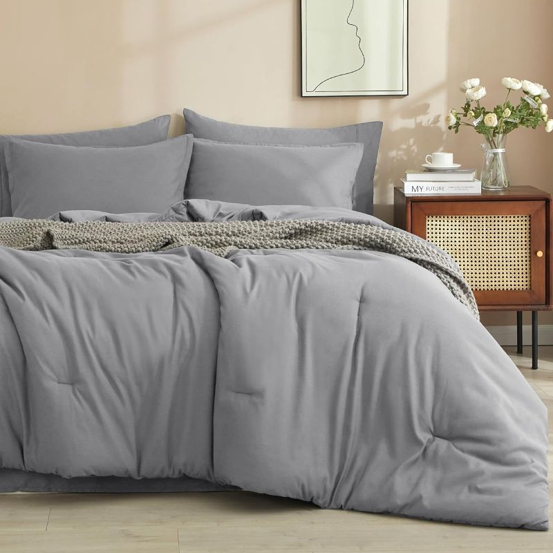 Photo 1 of  California King Comforter Set, Bed in A Bag Comforter & 18" Sheet Set All Season, Ultra Soft Comfy Bedding Sets with Comforter, Sheets, Pillowcases & Shams, Grey