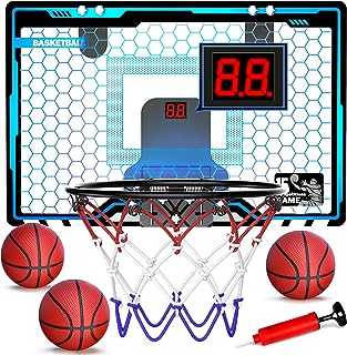 Photo 1 of  Indoor Mini Basketball Hoop for Kids, Basketball Hoops Over The Door with LED Lighting, Mini Hoop with Scoreboard & 3 Balls, Basketball Toys Gifts for 5 6 7