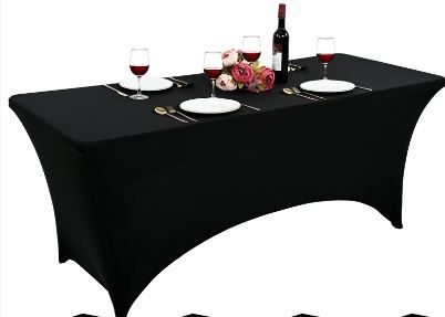 Photo 1 of Stretch Spandex Table Cover for 6ft Folding Tables Black Tablecloth Fitted Tablecloths for Rectangular Tables Polyester Washable Tablecloths Protector for Parties,Trade Shows,Banquet,Cocktail Black 6Ft