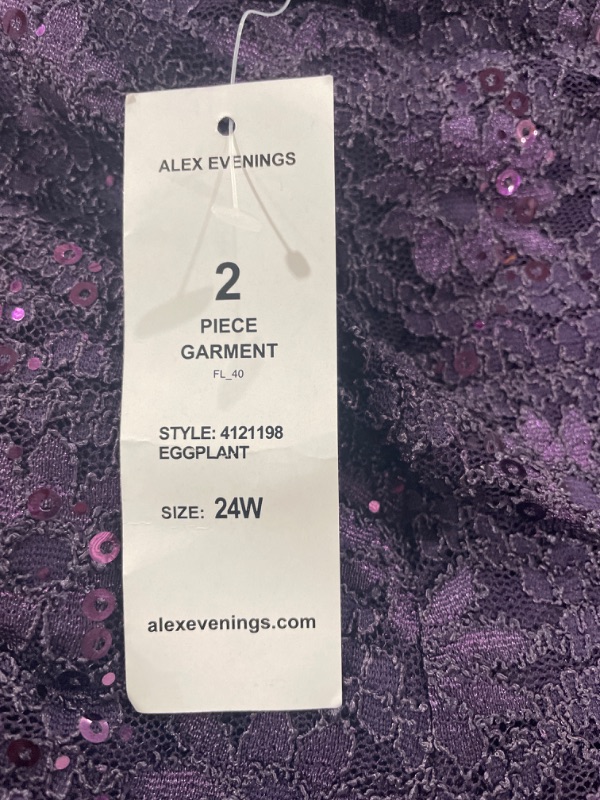 Photo 4 of Alex Evenings Women's Long Rosette Lace Cap Sleeve Gown 24 Plus Eggplant
