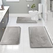 Photo 1 of  3 Piece Bathroom Rugs Bath Mat Set, Velvet Memory Foam Bath Mats for Bathroom - Non-Slip, PVC Backing Bath Rugs, Washable Bathroom Rug Mats - Dries Quickly, Silver Bathroom Rug Set
