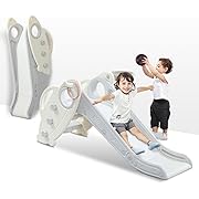 Photo 1 of Onasti Kids Slide for Toddlers Age 1-3 Indoor Baby Plastic Slide Outdoor Climber Freestanding Playset with Basketball Hoop & Ring Game Grey
