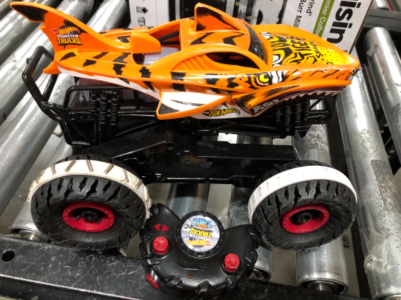 Photo 2 of Hot Wheels RC Monster Trucks Unstoppable Tiger Shark in 1:15 Scale, Remote-Control Toy Truck with Terrain Action Tires
