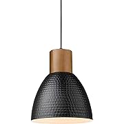 Photo 1 of  Pendant Light, Solid Wood Hanging Lamp with Hammered Metal Shade, Farmhouse Pendant Light Fixtures for Kitchen Island, Dining Room, Bedroom, Bar, Office, Modern Black, Small