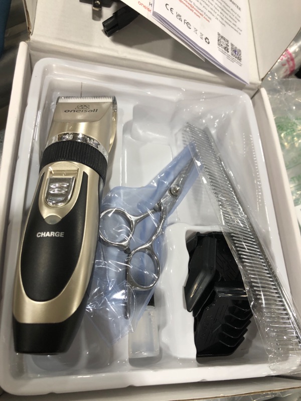 Photo 2 of oneisall Dog Shaver Clippers Low Noise Rechargeable Cordless Electric Quiet Hair Clippers Set for Dogs Cats Pets Gold