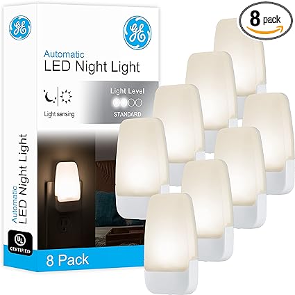 Photo 1 of GE LED Night Light, Plug-in, Dusk to Dawn Sensor, Warm White, Ambient Lighting, Ideal Nightlight for Kids, Adults, Bedroom, Bathroom, Nursery, Hallway, Kitchen, 46478, 8 Pack