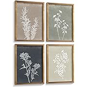 Photo 1 of Framed Boho Wall Art Set of 4 for Wooded Minimalist Botanical Print Wall Art for Rustic Vintage Farmhouse Home Kitchen Wall Decor (Brown, 12x16)
