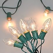 Photo 1 of C9 Clear Christmas Lights 25Ft Outdoor Christmas String Light with 26 Clear Light Bulbs, Traditional String Light Hanging Roofline Lights for Outdoor Christmas, Patio, Cafe, Party Decor- Green

