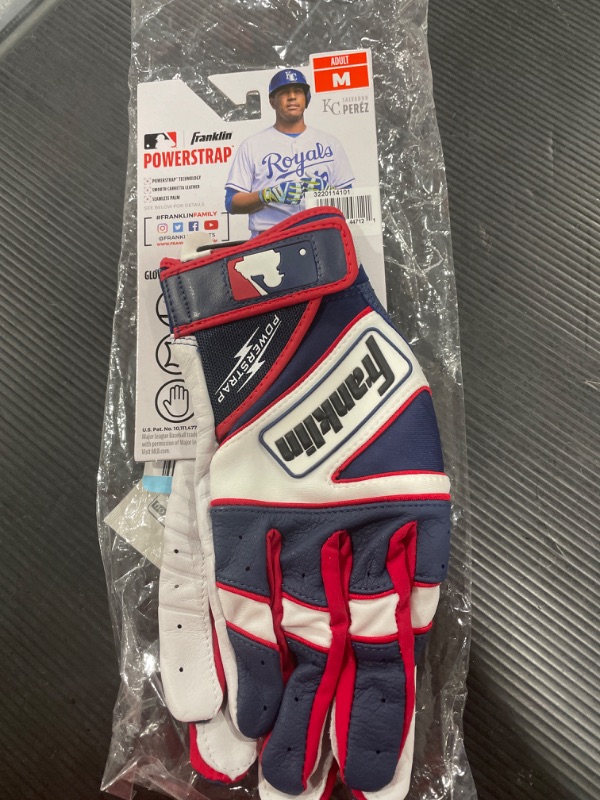 Photo 2 of Franklin Sports MLB Baseball Batting Gloves - Powerstrap Adult + Youth Batting Gloves - Men's + Women's Baseball + Softball Batting Gloves - Boys + Girls Batting Gloves Adult Medium Pearl/Navy