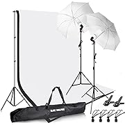 Photo 1 of SLOW DOLPHIN Photography Photo Video Studio Background Stand Support Kit with Muslin Backdrop Kits (White Black),1050W 5500K Daylight Umbrella Lighting Kit
