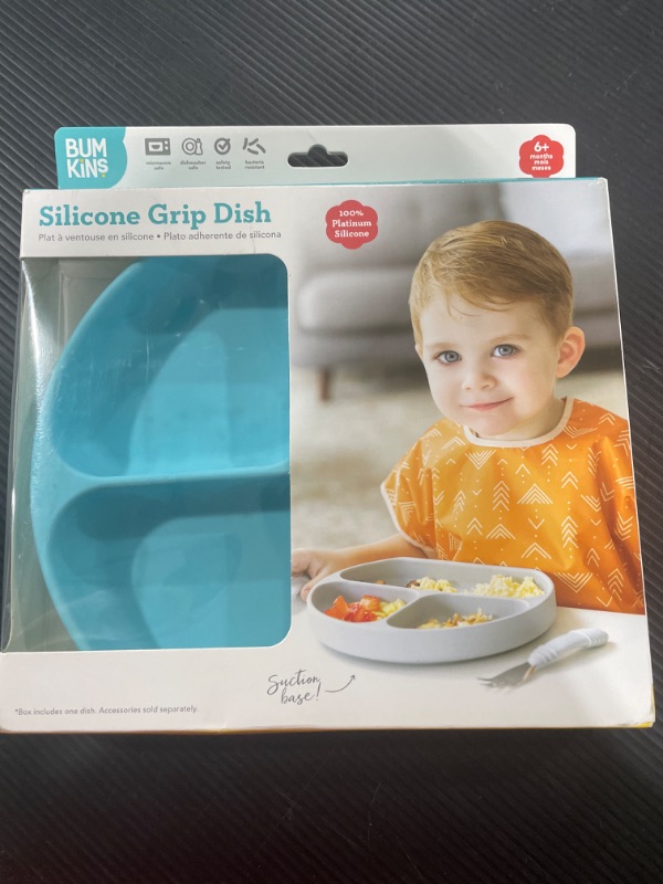 Photo 2 of Bumkins Silicone Grip Dish, Suction Plate, Divided Plate, Baby Toddler Plate, BPA Free, Microwave Dishwasher Safe , Blue-GD, 1 Count