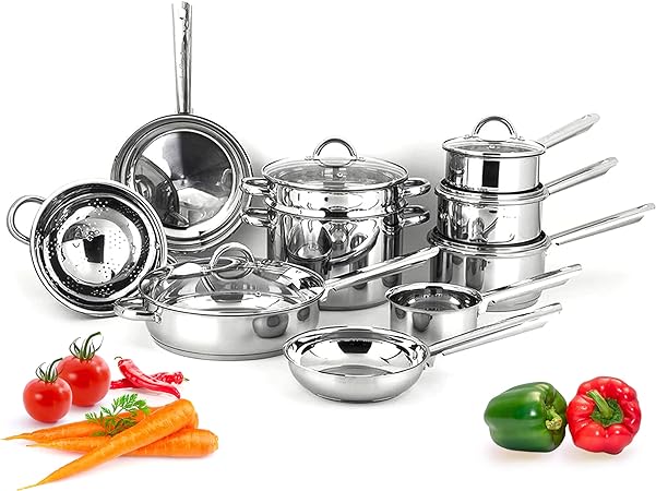 Photo 1 of Cookware Set - 15 Piece Use With Any Stove Or Oven Non-Stick Kitchen Cookware Set Superior Stainless Steel Nonstick Pots and Pans Set Dishwasher Safe 