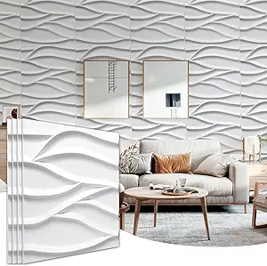 Photo 1 of STICKGOO 3D Wall Panels for Interior Wall Decor, PVC Wave Wall Tiles Desig, Decorative Wall Panels for Living Room Bedroom Office Lobby, 12 Pack 19.7''x19.7'' Cover 32.Sq.Ft