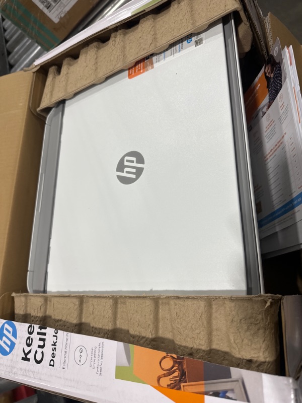 Photo 1 of HP DeskJet 2755e Wireless Color All-in-One Printer with bonus 6 months Instant Ink (26K67A), white