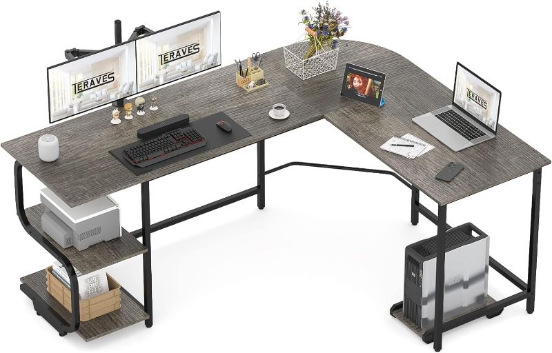Photo 1 of Teraves Reversible L Shaped Desk with Large Surface, 69 Inch Sturdy Corner Desk with Storage Shelves, Premium Office Computer Desk Workstation for Home Office Gaming
