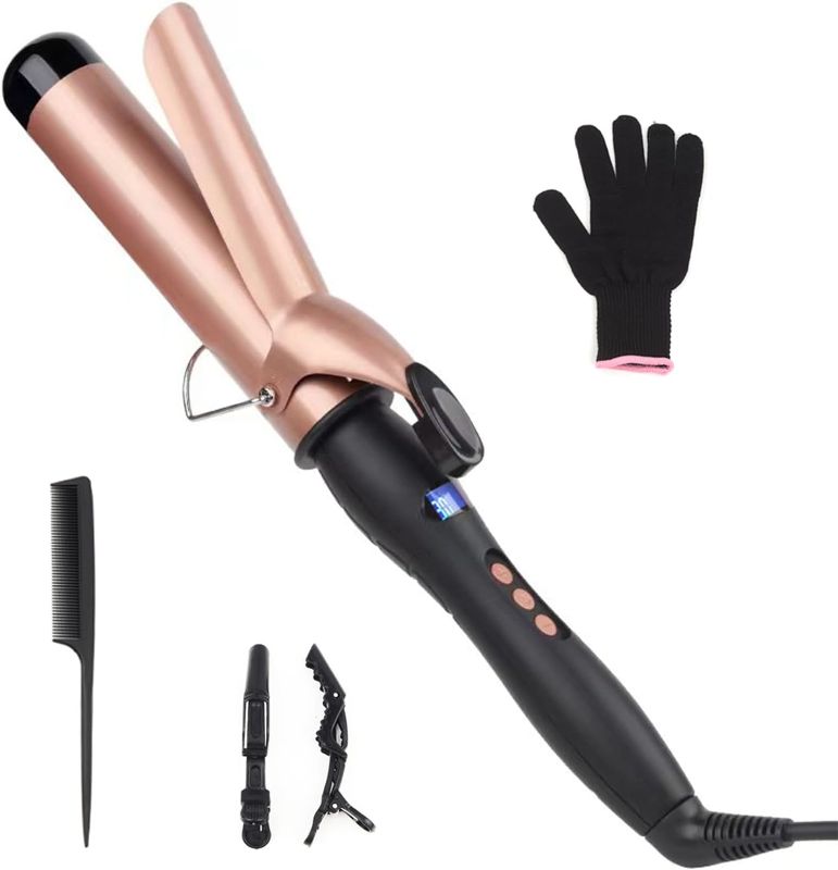 Photo 1 of Hair Curling Wand, 1.5Inch Curling Iron, Professional Ceramic Hair Curler Wand, Big Curls with Adjustable Digital Temperature, Dual Voltage, Auto Shut-Off
