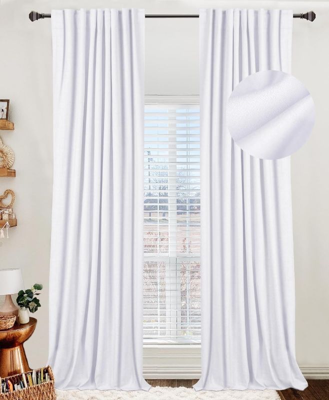 Photo 1 of White Blackout Curtains Linen Blackout Curtains for Bedroom 84 Inches Long,Back Tab/Rod Pocket Living Room Drapes,Thermal Insulated Textured Blackout Curtains 2 Panels Set,50" W x 84" L,Bright White
