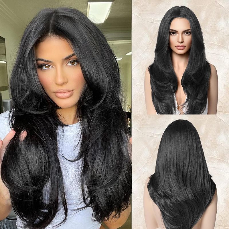 Photo 1 of LONAI Black Wigs for Women 24" Long Middle Part Layered Wig Synthetic Hair Wig for Daily Use Party Cosplay
