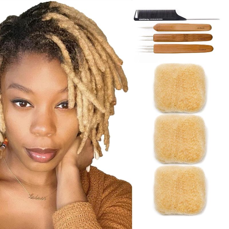 Photo 1 of Afro Kinky Bulk Human Hair for Draedlock Extensions, Repair Locs, Twists and Braids 10 Inch Pack of 3, 613 Blonde
