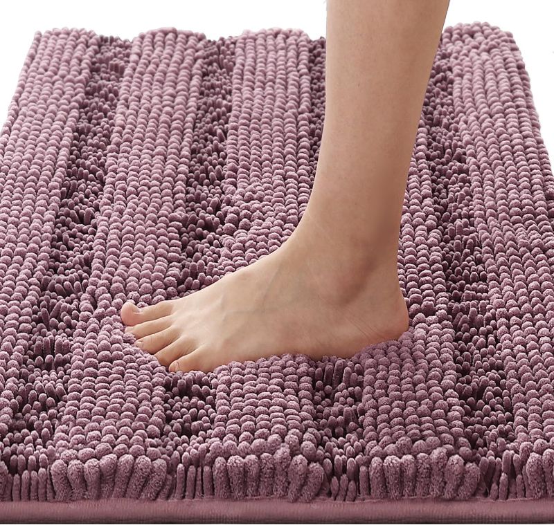 Photo 1 of .VERSAILTEX Bath Rugs for Bathroom Non Slip Bath Mats Extra Thick Chenille Striped Rug Absorbent Non Skid Fluffy Soft Shaggy Washable Plush Mat for Indoor, Bath Room, Tub - Mauve/Rose