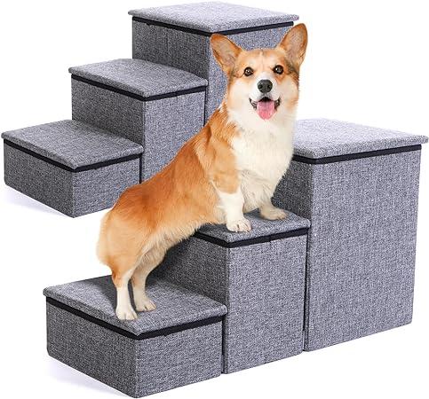 Photo 1 of 2 Set Dog Stairs for Small Dogs 16.1 h Dog Steps for High Beds 3 Steps Foldable Stairs with Storage for Couch Sofa and Chair Non Slip Balanced Dog Indoor Step Cat Dog Ramp Hold up to 165 Lbs
