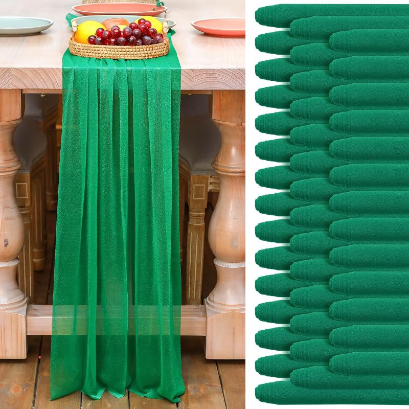 Photo 1 of 48 Pack Chiffon Table Runner Bulk 10FT Sheer Table Runner Romantic Table Cloth for Wedding Decor, Baby Shower and Birthday Party Cake Table Decor, 118 x 12 Inches (Blackish Green)
