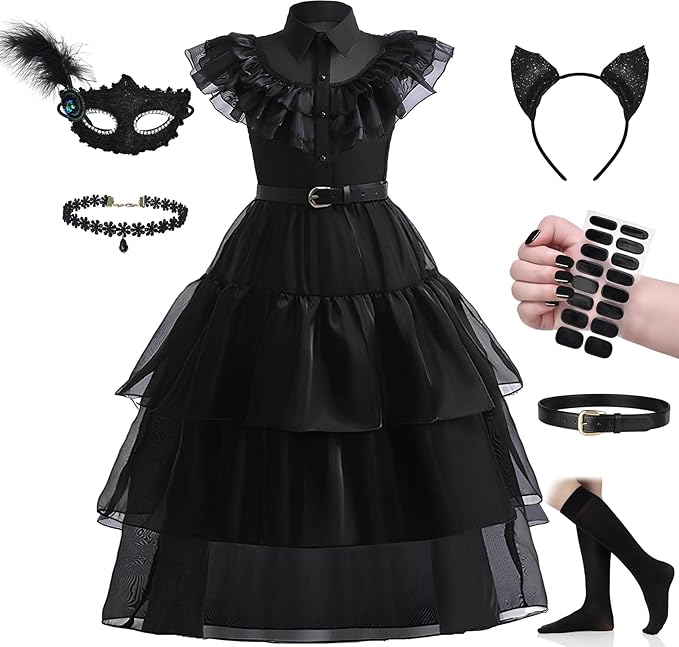 Photo 1 of Black Costume Dress for Girls Halloween Party Dress up Black Costume with Accessories Role Play
