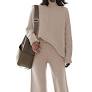 Photo 1 of Ceuplon Women Knit Sweatsuit Round Neck Sweater Top Wide Leg Pants 2 Piece Outfits SMALL