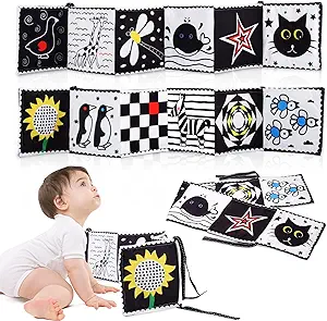 Photo 1 of Black and White High Contrast Book Baby Toys 0-6 Months, Baby Cloth Book Tummy Time Toys0-3 6-12 Months Crinkle Educational Activity Sensory Toys Soft Cloth Book Months for Baby Gift Babies
