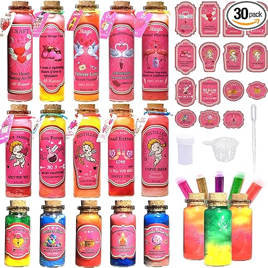 Photo 1 of 110 Pcs Valentines Love Potion Kits,Valentines Day Decorations with Love Potion Bottles,Valentine Tiered Tray Decor for Mantels, Trays, Shelves,Magic Love Mix Potion Kits for Boys Girls
