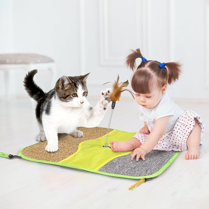 Photo 1 of <2 in 1> Cat Scratching Mat with Toy All-Season 17.5x17.7” Natural Sisal Cat Scratch Pad Rug Horizontal Protect Carpet Sofa Furniture
