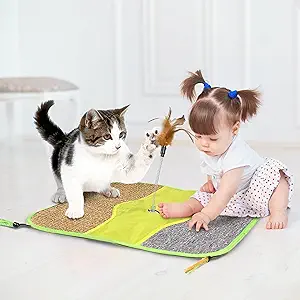 Photo 1 of <2 in 1> Cat Scratching Mat with Toy All-Season 17.5x17.7” Natural Sisal Cat Scratch Pad Rug Horizontal Protect Carpet Sofa Furniture
