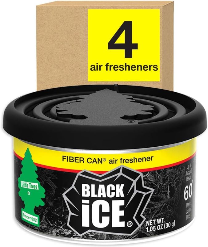 Photo 1 of LITTLE TREES Car Air Freshener. Fiber Can Provides a Long-Lasting Scent for Auto or Home. Adjustable Lid for Desired Strength. Black Ice, Air Fresheners (Pack of 4)
