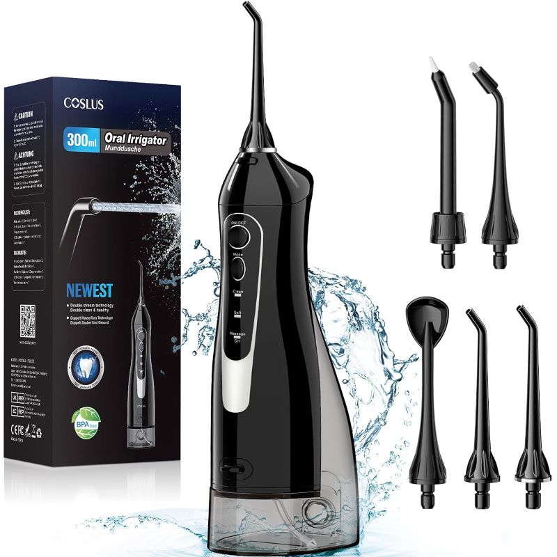 Photo 1 of COSLUS Water Dental Flosser Teeth Pick: Portable Cordless Oral Irrigator 300ML Rechargeable Travel Irrigation Cleaner IPX7 Waterproof Electric Waterflosser Flossing Machine for Teeth Cleaning F5020E
